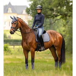 LeMieux Suede Dressurunderlag / Jay Blue - Hest og rytter med matchende udstyr