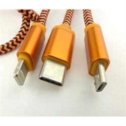 3i1 USB Multi ladekabel - USB-C/iPhone/Micro USB - Closeup