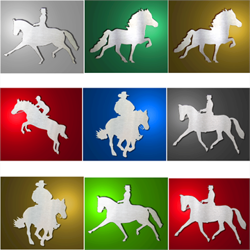 Hesteskilte på forskellige farvet baggrund