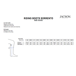 Jacson Sorrento Ridestøvler - Størrelsesguide.