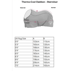 Thermo-Cool dækken fra LeMieux - Mål og størrelser