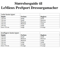 Størrelsesguide til LeMieux ProSport Dressurgamacher