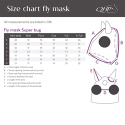 QHP Fluemaske Lycra /Navy - Størrelsesskema med mål