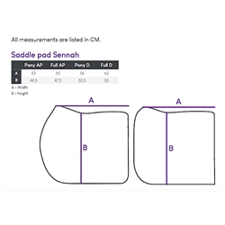 QHP Dressurunderlag SENNAH / Hvid - Størrelsesguide