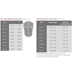 QHP Back protector - Rygskjold - Junior/Voksen - Størrelses Guide