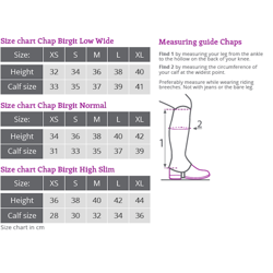 QHP Birgit Mini Chaps - Støvleskaft - Størrelsesguide