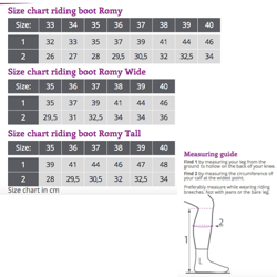 Størrelses guide til QHP Romy Ridestøvler