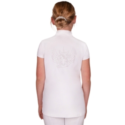 QHP Stævne bluse VEERLE Junior - hvid med glimmer motiv på ryggen