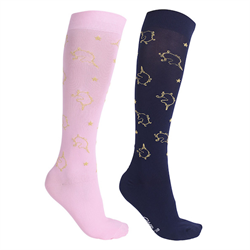 QHP UNICORN Strømper 2 pak /Navy & Pink