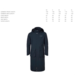 Stierna SKY Rain Coat – lang vandtæt regnfrakke til mænd med hætte, refleksdetaljer og sadelbeskyttelse til ridning. - Størrelsesguide med mål
