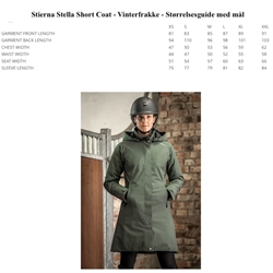 Stierna STELLA Vinterfrakke SHORT Coat - Størrelsesguide med mål