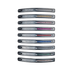 Tech Stirrups Swarovski Sten - Tilvalg til Venice Sikkerhedsbøjler - 9 farver sten vist på sort bøjle