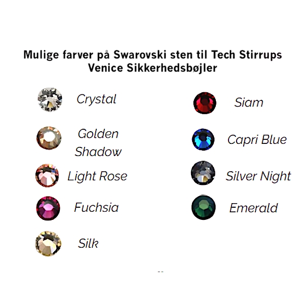 Tech Stirrups Swarovski Sten - Tilvalg til Venice Sikkerhedsbøjler - Vælg mellem 9 farver